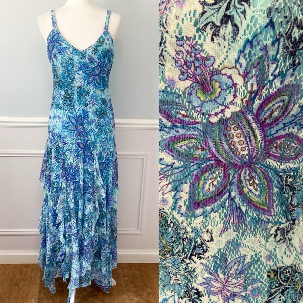 Vintage Blue & Purple Floral Maxi Dress